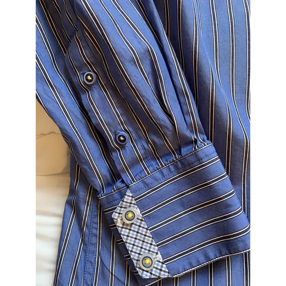 Robert Graham X Collection Mens Medium Blue Stripe Button Down Long Sleeve Shirt - Picture 9 of 15